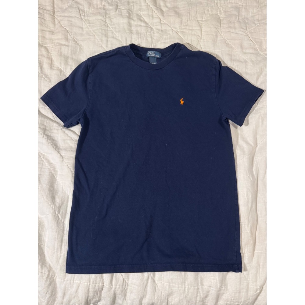 Polo Ralph Lauren Boys Navy Blue Orange Pony Cotton T-Shirt Size L 14-16